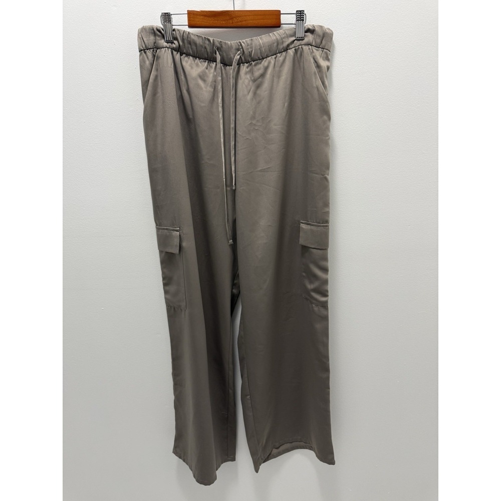 Abercrombie Fitch Satin Cargo Pants Taupe Drawstring Wide Leg Size S Lounge